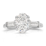 Baguette Three Stone Oval Engagement Ring in White Gold