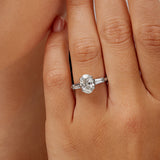 Baguette Three Stone Oval Engagement Ring in White Gold