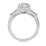 Baguette Three Stone Round Engagement Ring in White Gold