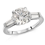 Baguette Three Stone Round Engagement Ring in White Gold