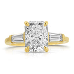 Baguette Three Stone Long Radiant Engagement Ring in Yellow Gold