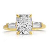 Baguette Three Stone Long Radiant Engagement Ring in Yellow Gold