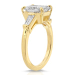 Baguette Three Stone Long Radiant Engagement Ring in Yellow Gold