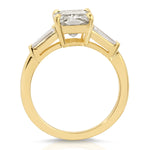 Baguette Three Stone Long Radiant Engagement Ring in Yellow Gold