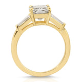 Baguette Three Stone Long Radiant Engagement Ring in Yellow Gold