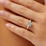 Baguette Three Stone Long Radiant Engagement Ring in Yellow Gold