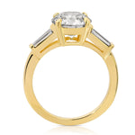 Baguette Three Stone Round Engagement Ring in Yellow Gold