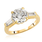 Baguette Three Stone Round Engagement Ring in Yellow Gold