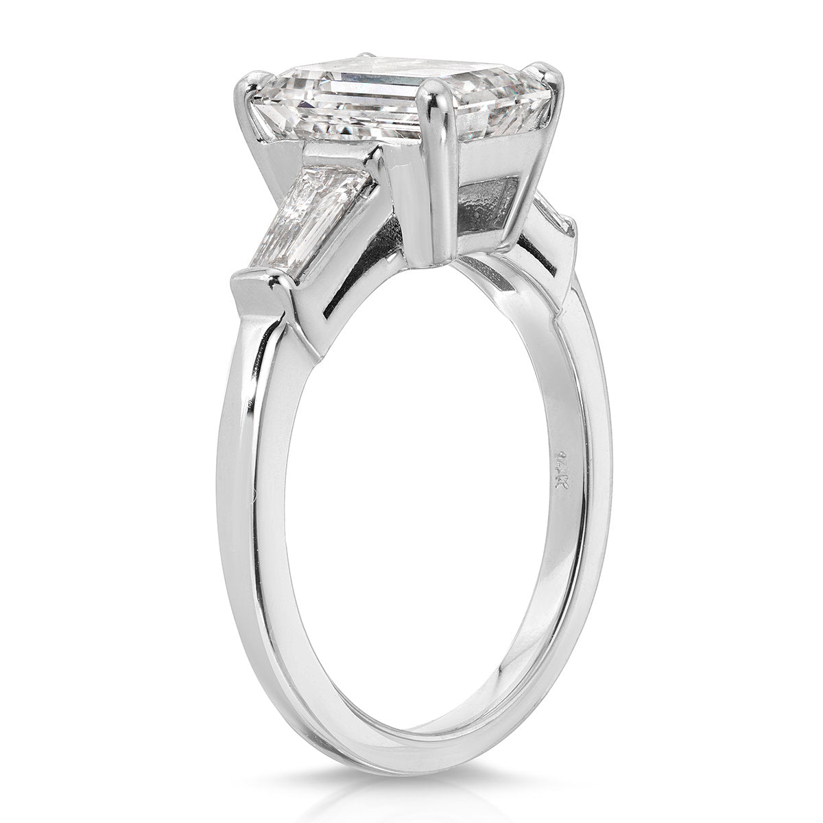 Baguette Three Stone Emerald Engagement Ring in White Gold