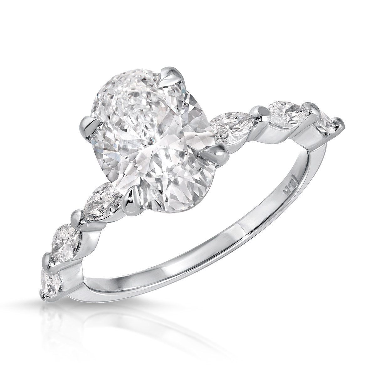 Marquise Solitaire Oval Engagement Ring in White Gold