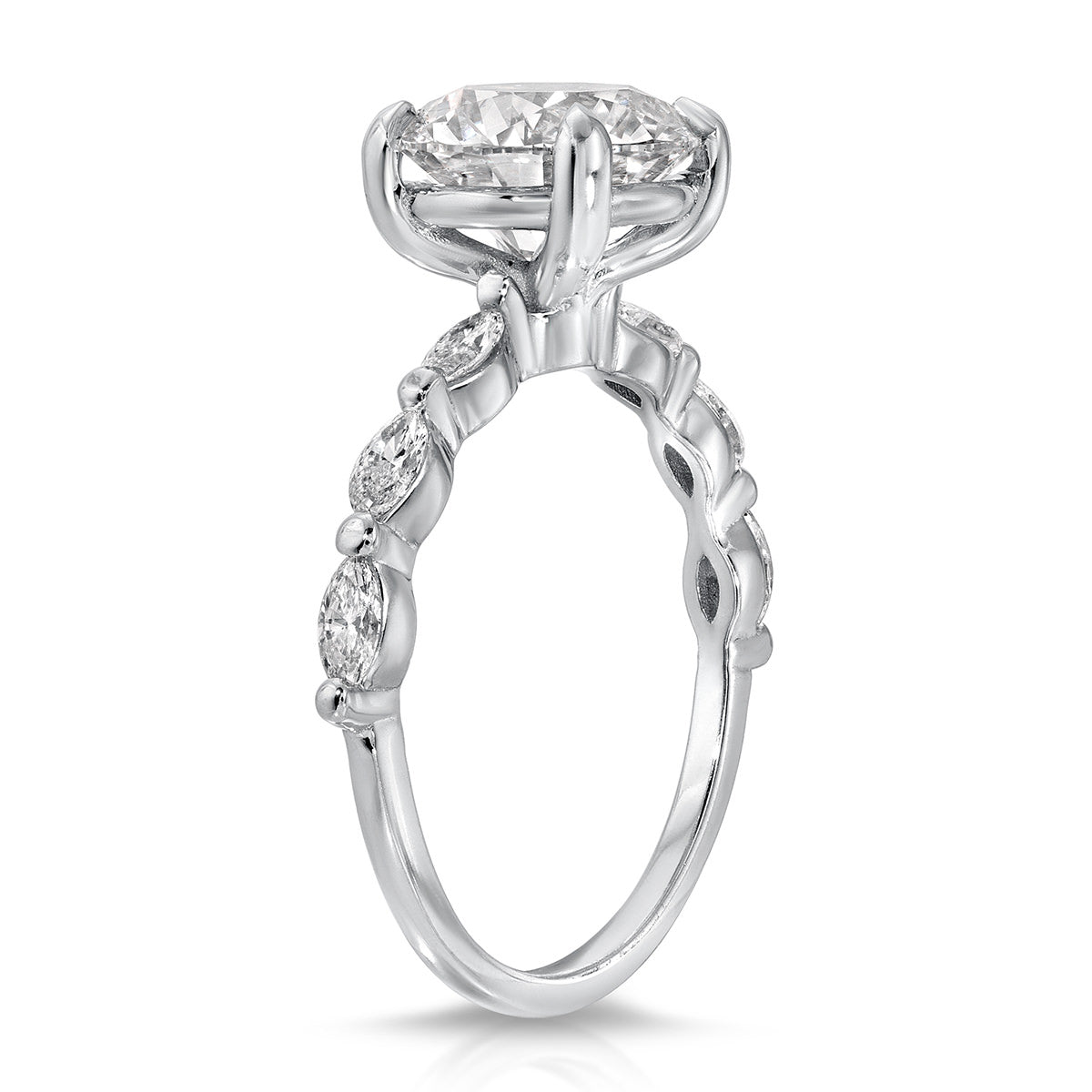 Marquise Solitaire Round Engagement Ring in White Gold