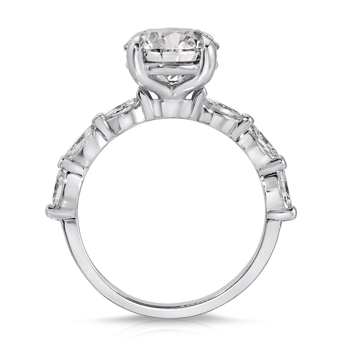 Marquise Solitaire Round Engagement Ring in White Gold