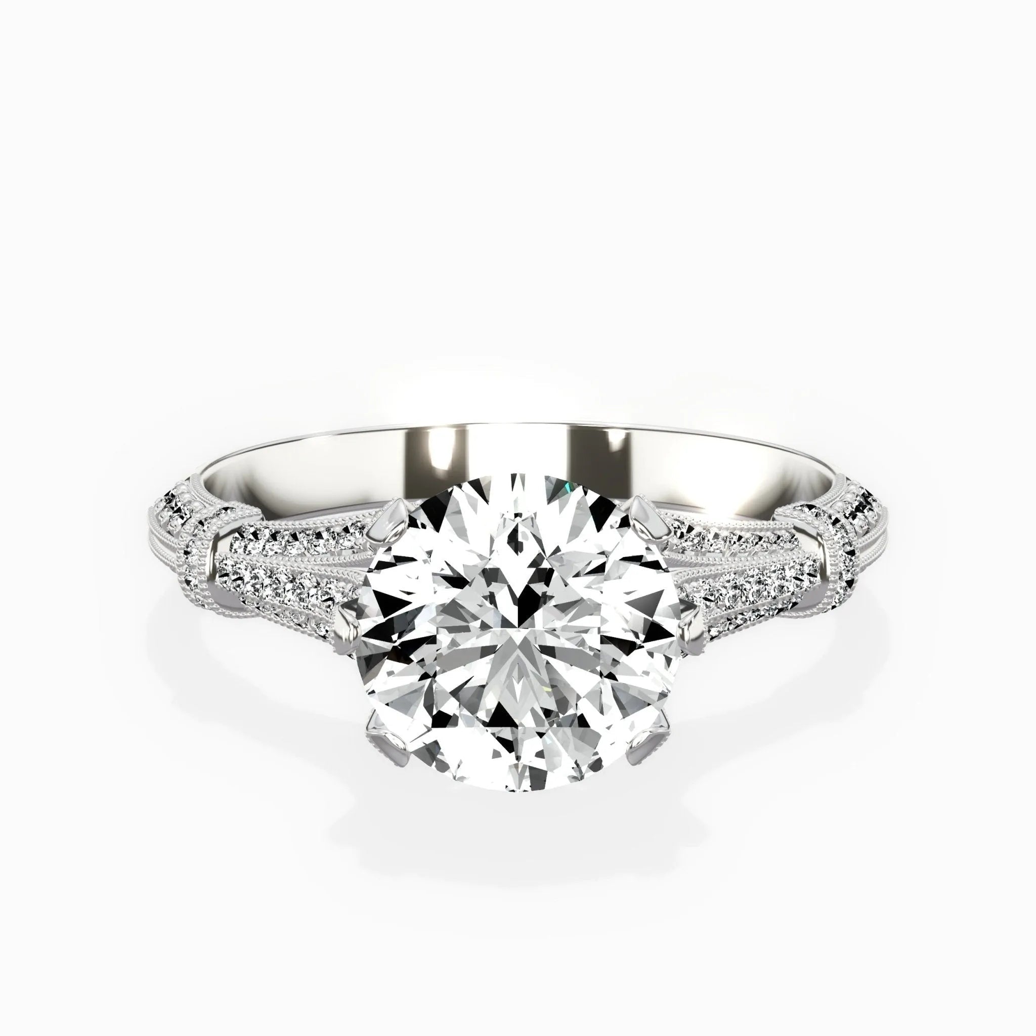 Six Prong Vintage Style 1.53 ct Round Engagement Ring in White Gold - The Better Diamonds