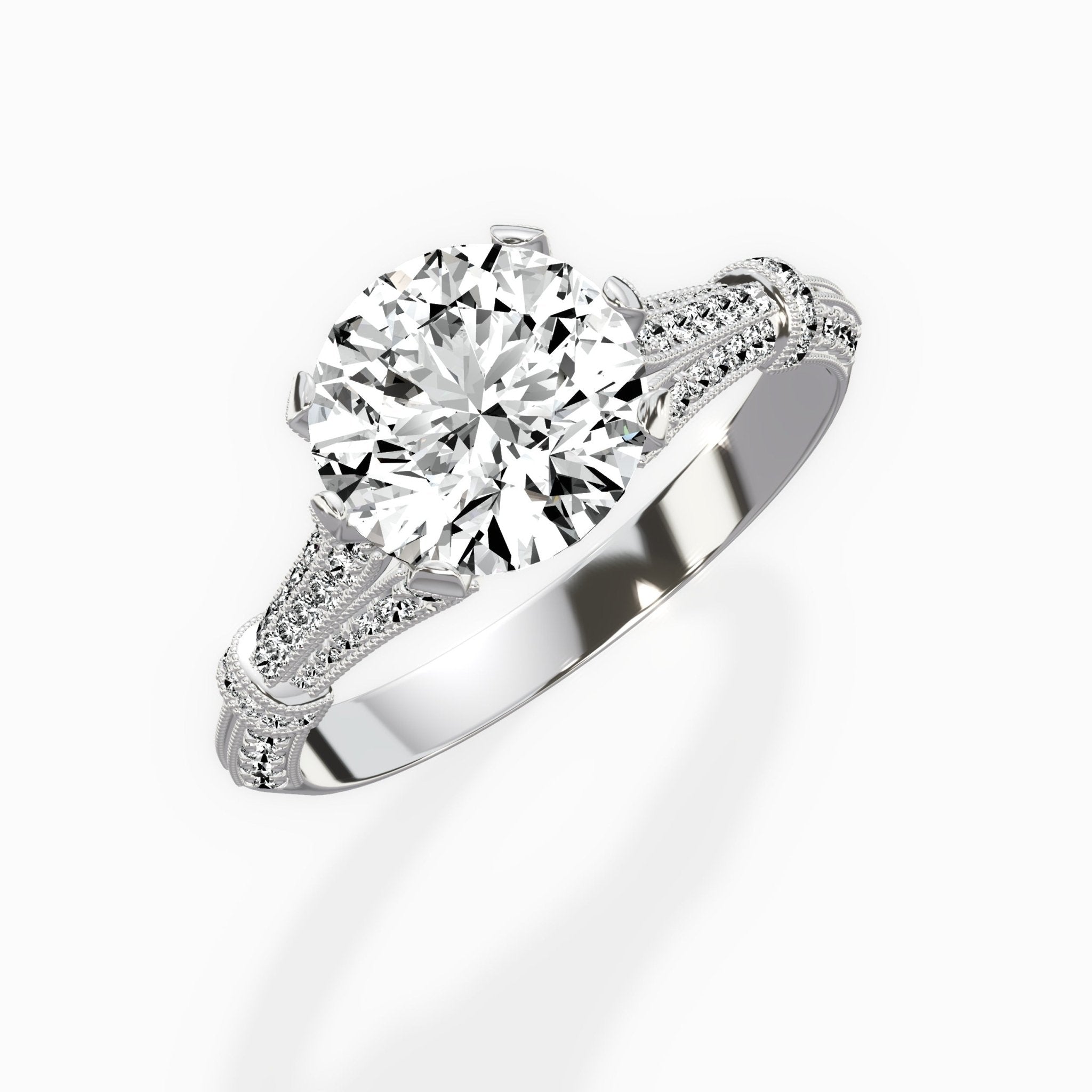 Six Prong Vintage Style 1.53 ct Round Lab Grown Diamond Engagement Ring in 14K White Gold - The Better Diamonds