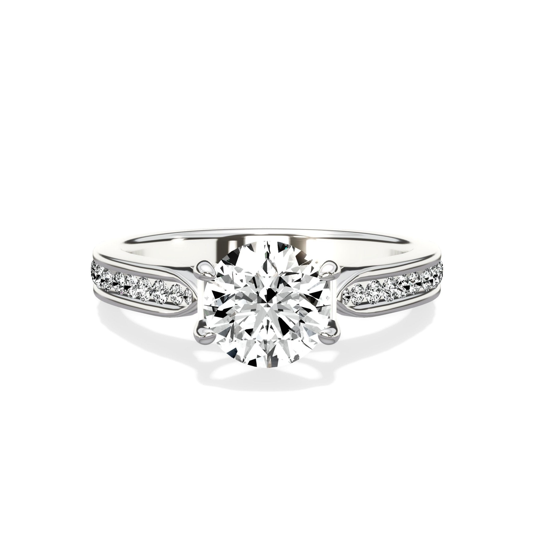 Tapered Solitaire 1.03 ct Round Engagement Ring in White Gold - The Better Diamonds