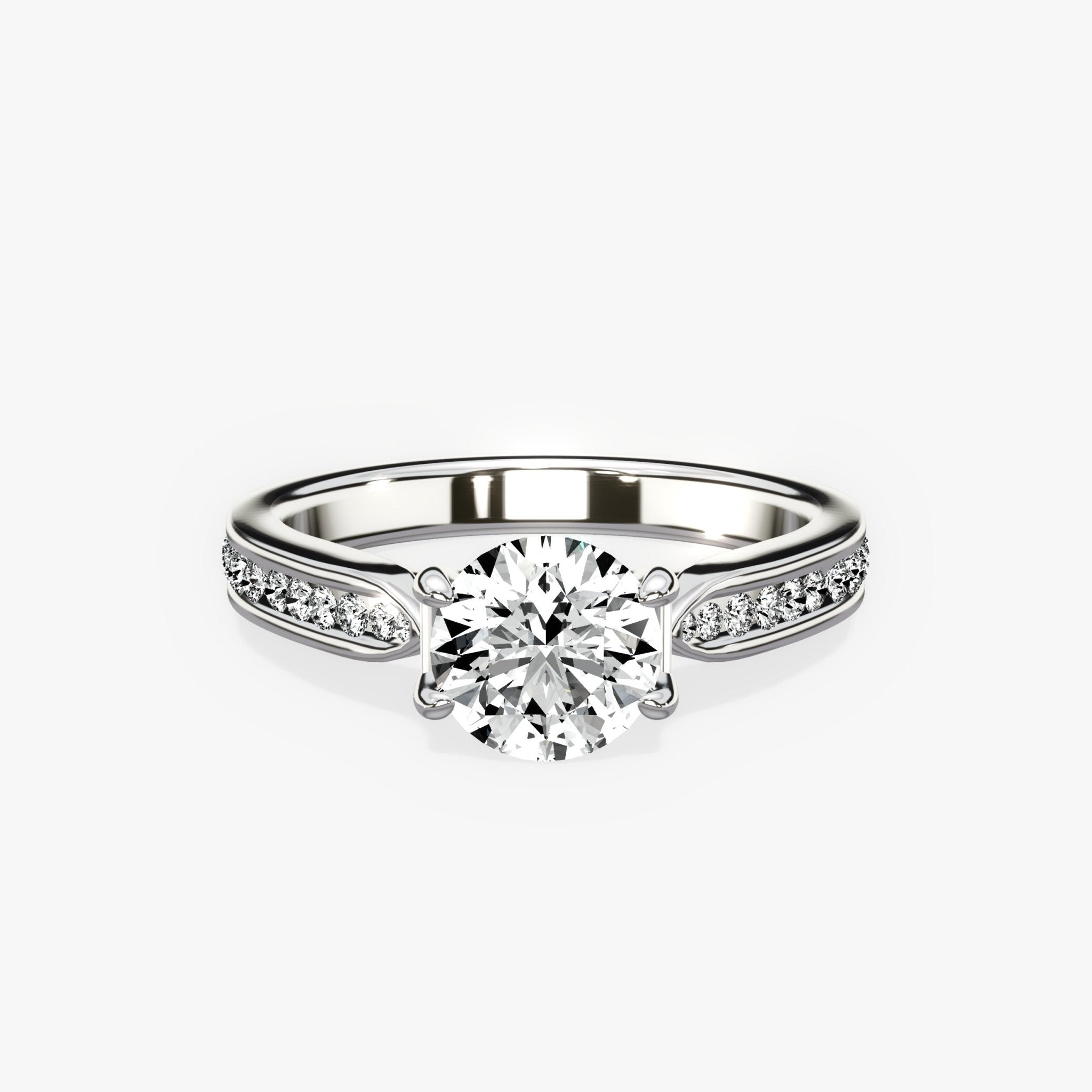 Tapered Solitaire 1.03 ct Round Engagement Ring in White Gold - The Better Diamonds