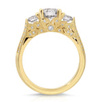 Heirloom Three Stone Round Engagement Ring in Yellow Gold