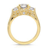 Heirloom Three Stone Round Engagement Ring in Yellow Gold