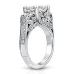 Heirloom Three Stone Cushion Engagement Ring in White Gold