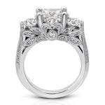 Heirloom Three Stone Cushion Engagement Ring in White Gold