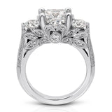 Heirloom Three Stone Cushion Engagement Ring in White Gold