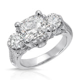 Heirloom Three Stone Cushion Engagement Ring in White Gold