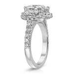 Halo Three Stone Oval Engagement Ring in White Gold