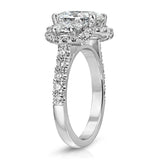 Halo Three Stone Oval Engagement Ring in White Gold