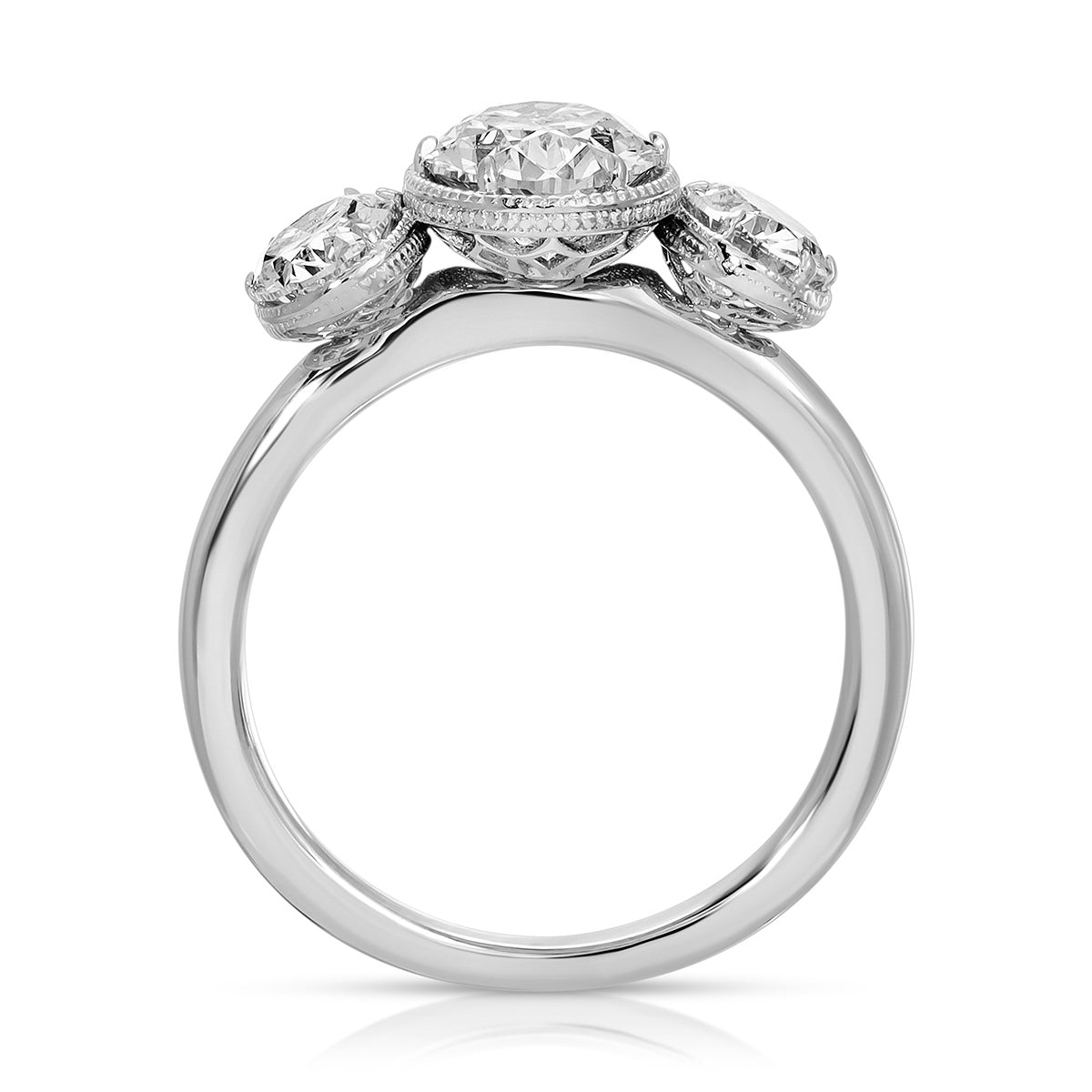 Venice Three Stone Oval Engagement Ring in White Gold