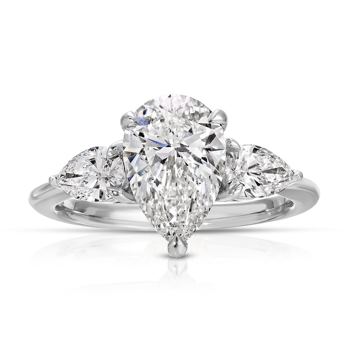 Forever Three Stone Pear Engagement Ring in White Gold