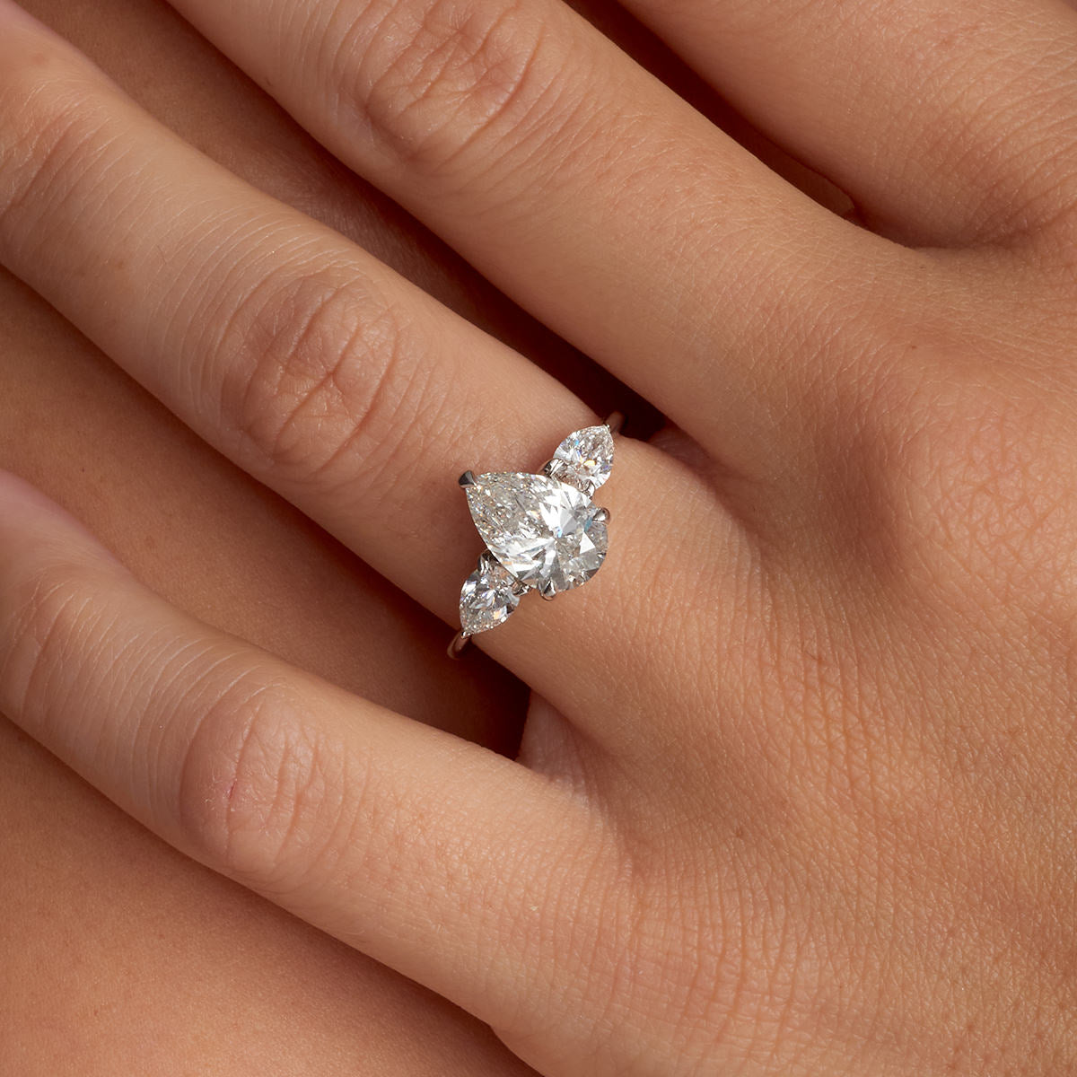 Forever Three Stone Pear Engagement Ring in White Gold