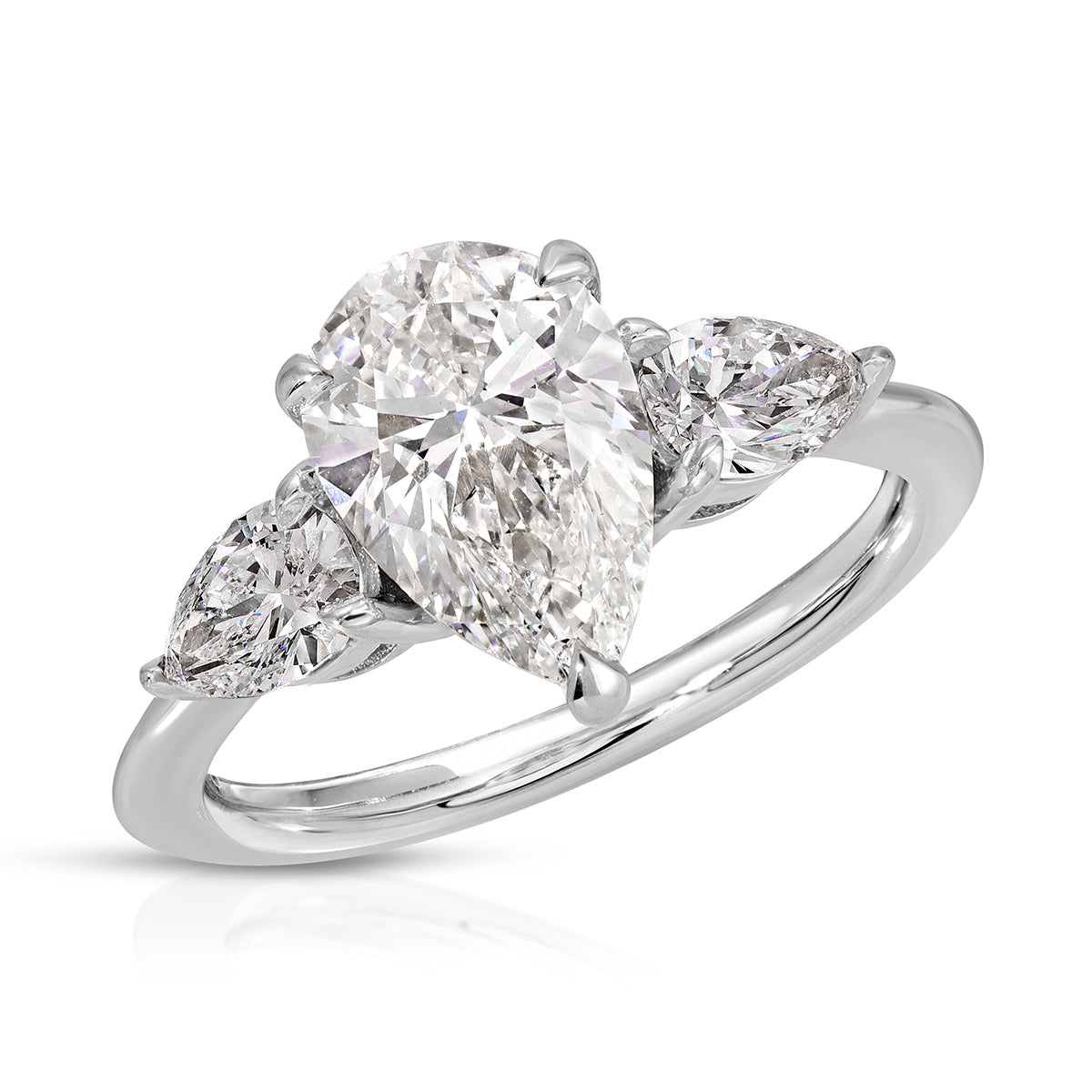 Forever Three Stone Pear Engagement Ring in White Gold