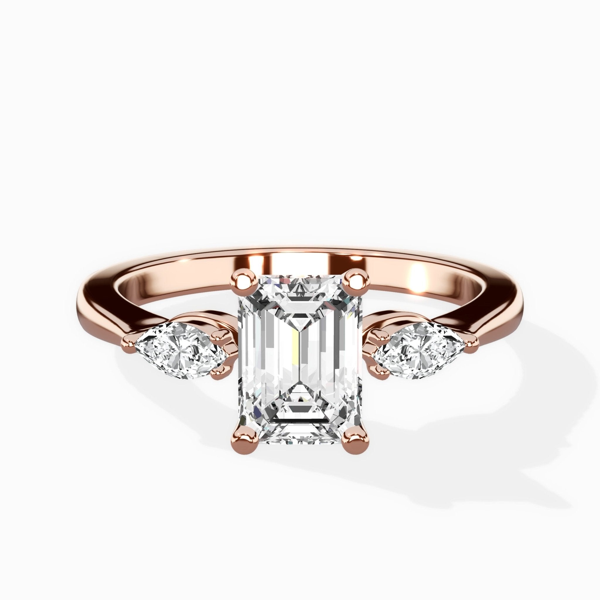 Three Stone Tapered Accent Ring Engagement Ring - The Better Diamonds