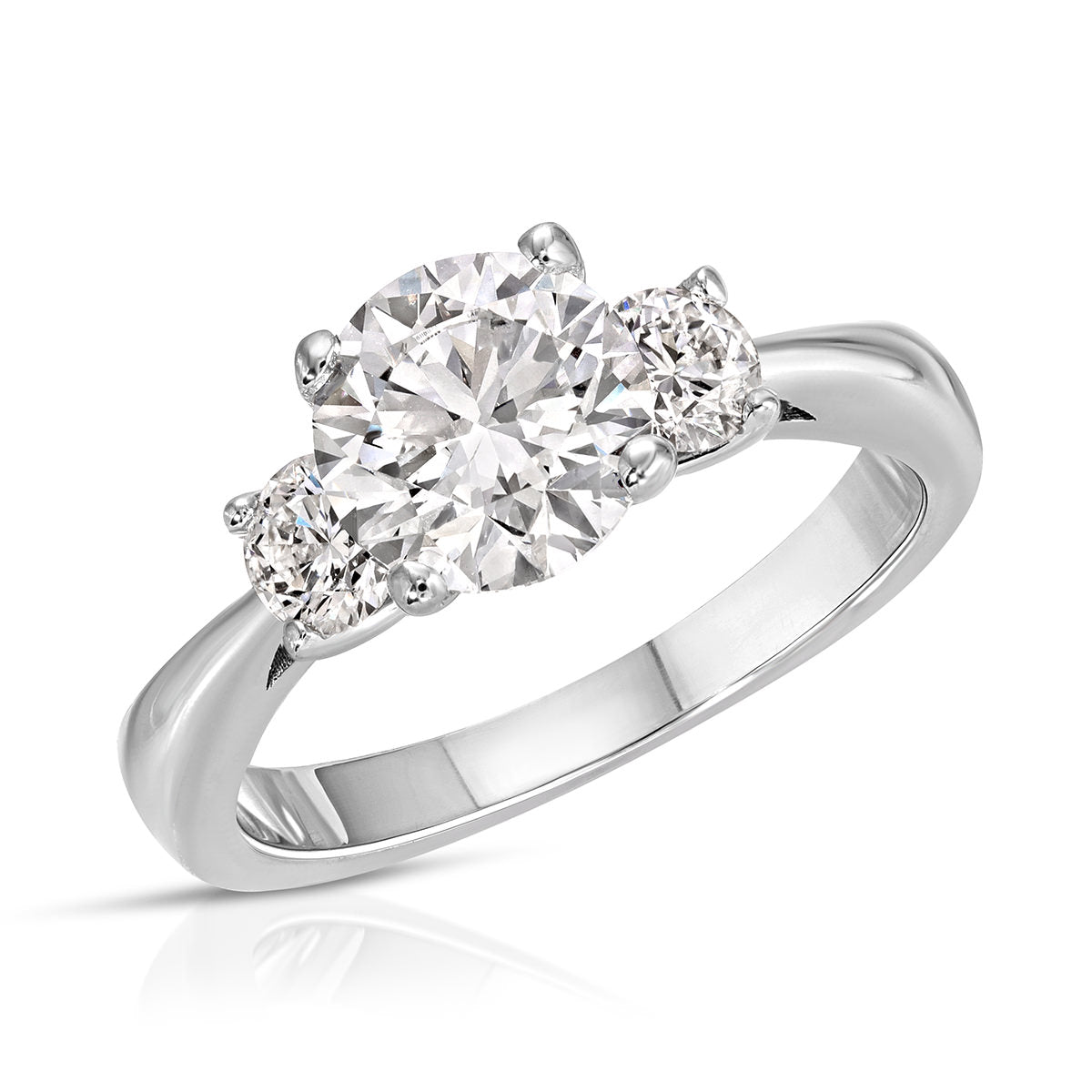 Tapered Three Stone Round Engagement Ring in White Gold