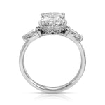 Milgrain Twisted Three Stone Cushion Engagement Ring in White Gold