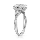 Milgrain Twisted Three Stone Long Cushion Engagement Ring in White Gold