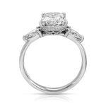 Milgrain Twisted Three Stone Long Cushion Engagement Ring in White Gold