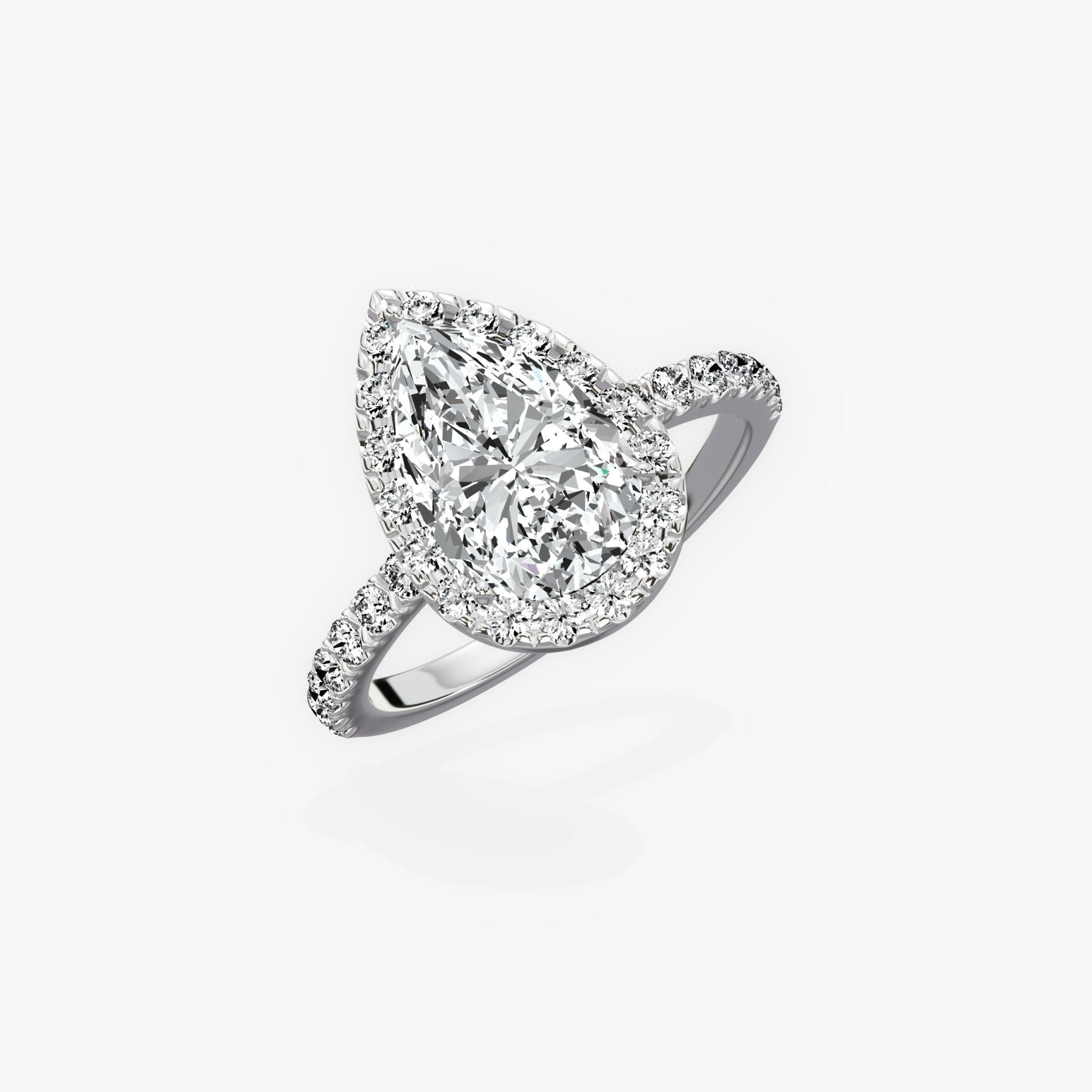 Traditional Halo Pave 2.01 ct Pear Engagement Ring in White Gold - The Better Diamonds