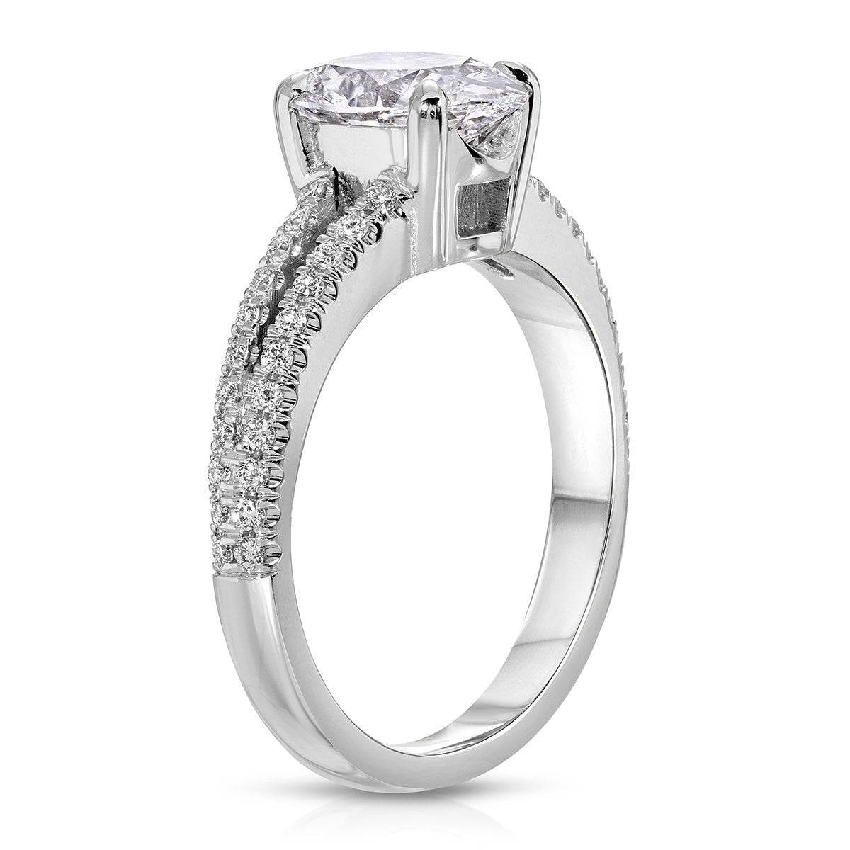 Split Shank Solitaire Oval Engagement Ring in White Gold