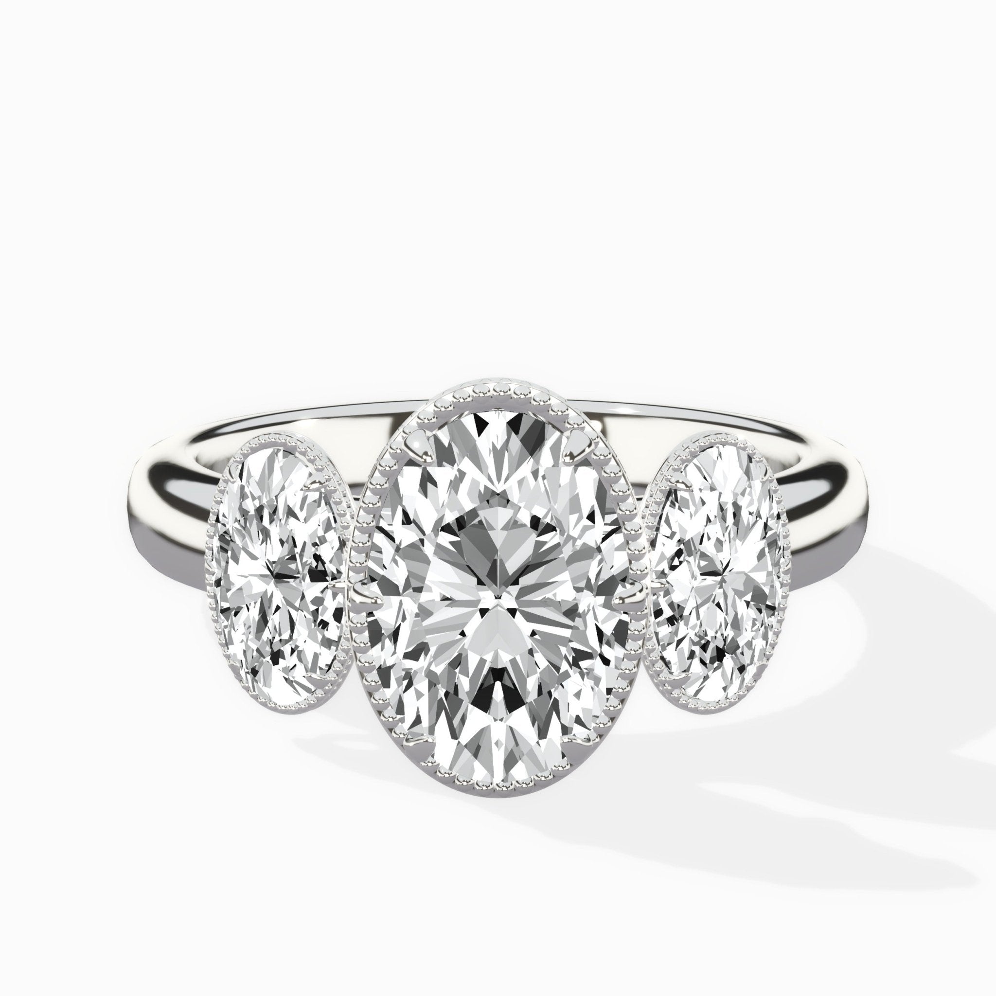 Venice Three Stone 1.73 ct Oval Lab Grown Diamond Engagement Ring in 14K White Gold - The Better Diamonds