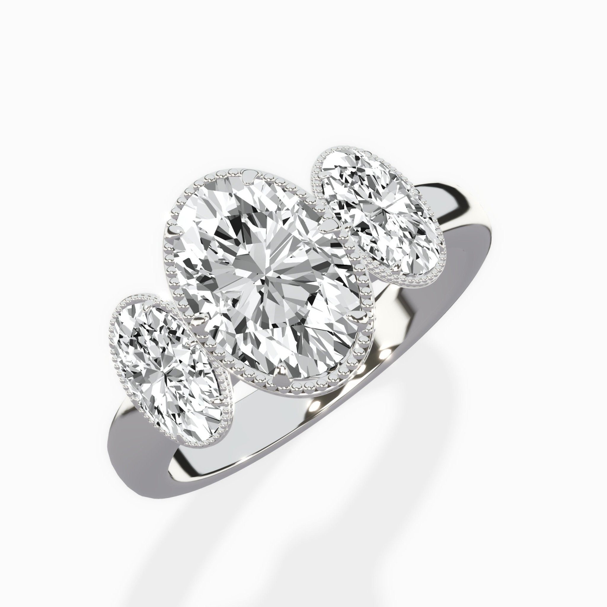 Venice Three Stone 1.73 ct Oval Lab Grown Diamond Engagement Ring in 14K White Gold - The Better Diamonds