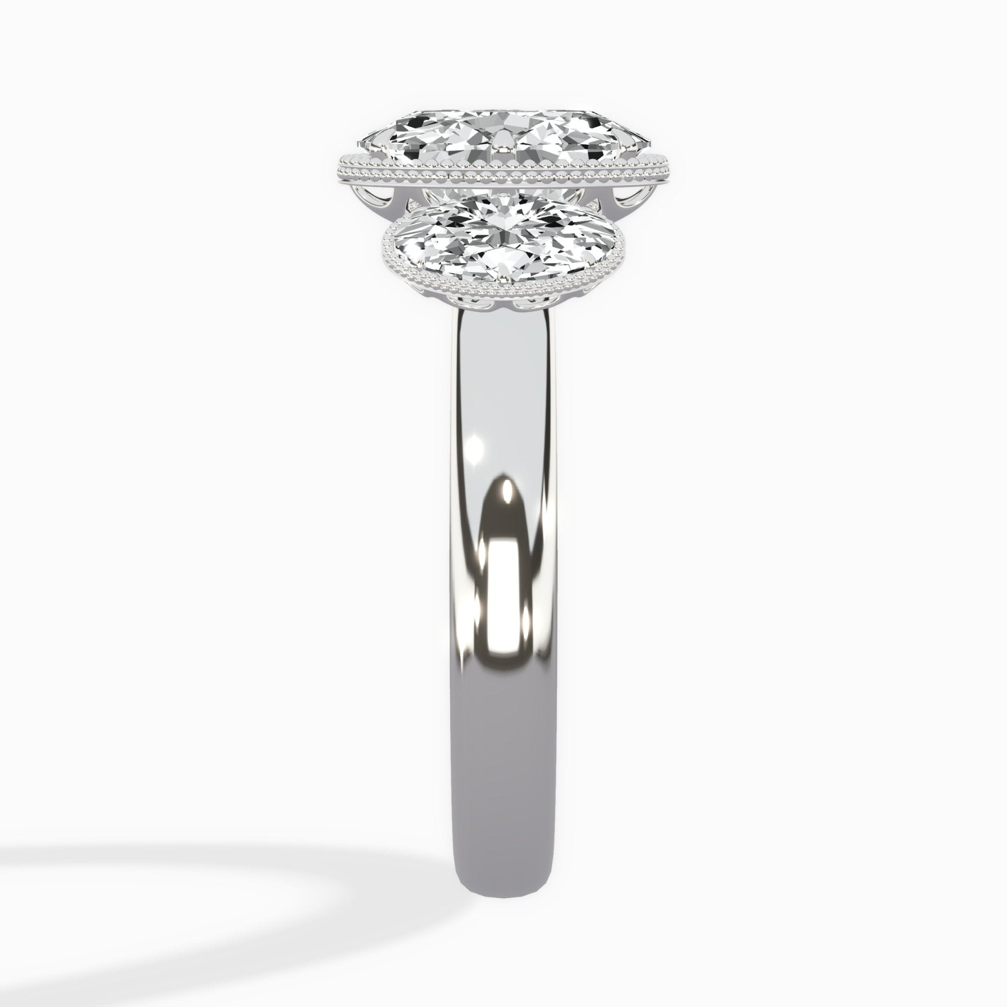 Venice Three Stone 1.73 ct Oval Lab Grown Diamond Engagement Ring in 14K White Gold - The Better Diamonds