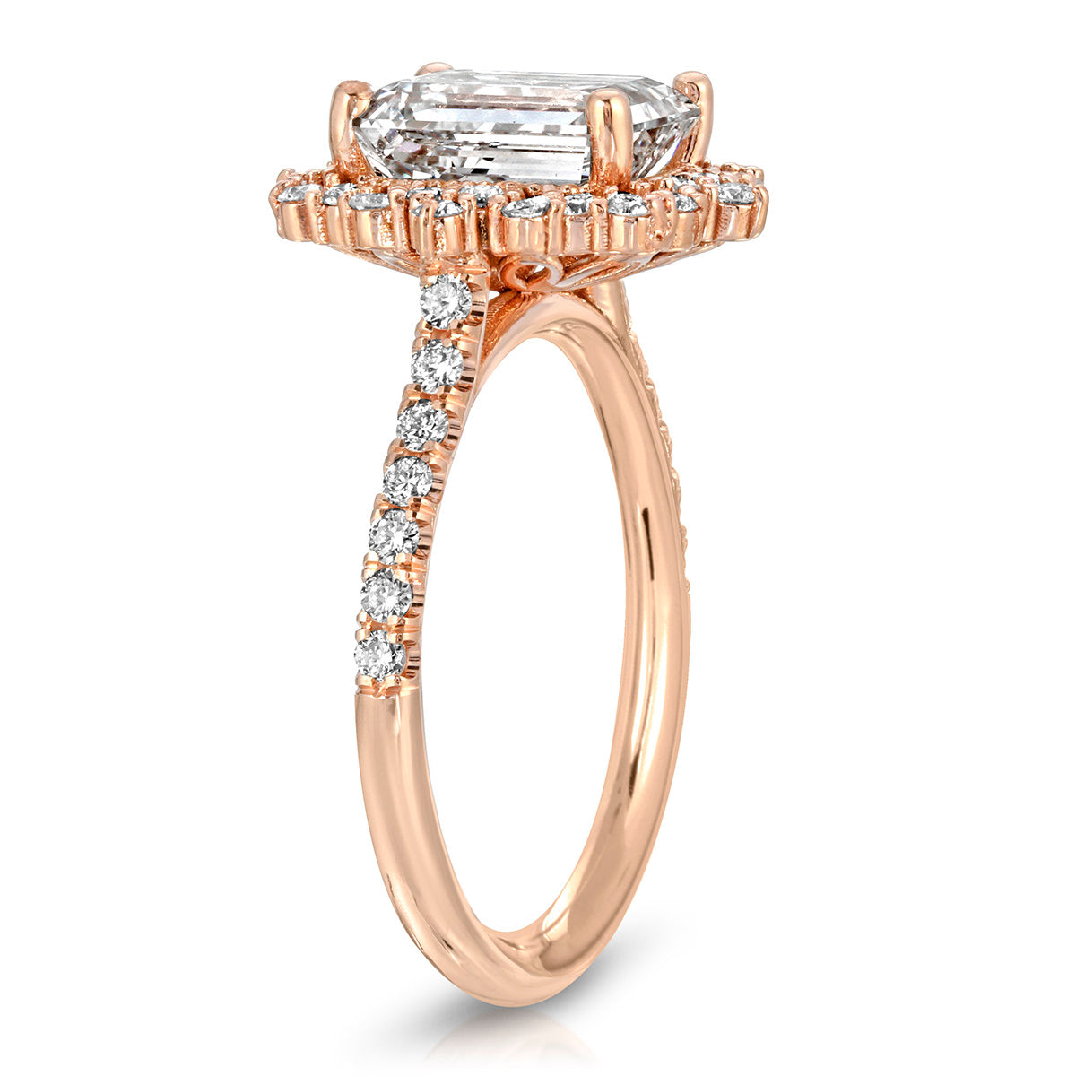 Vintage Halo Emerald Engagement Ring in Rose Gold