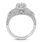 Dome Antique Vintage Style Round Engagement Ring in White Gold