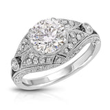 Dome Antique Vintage Style Round Engagement Ring in White Gold