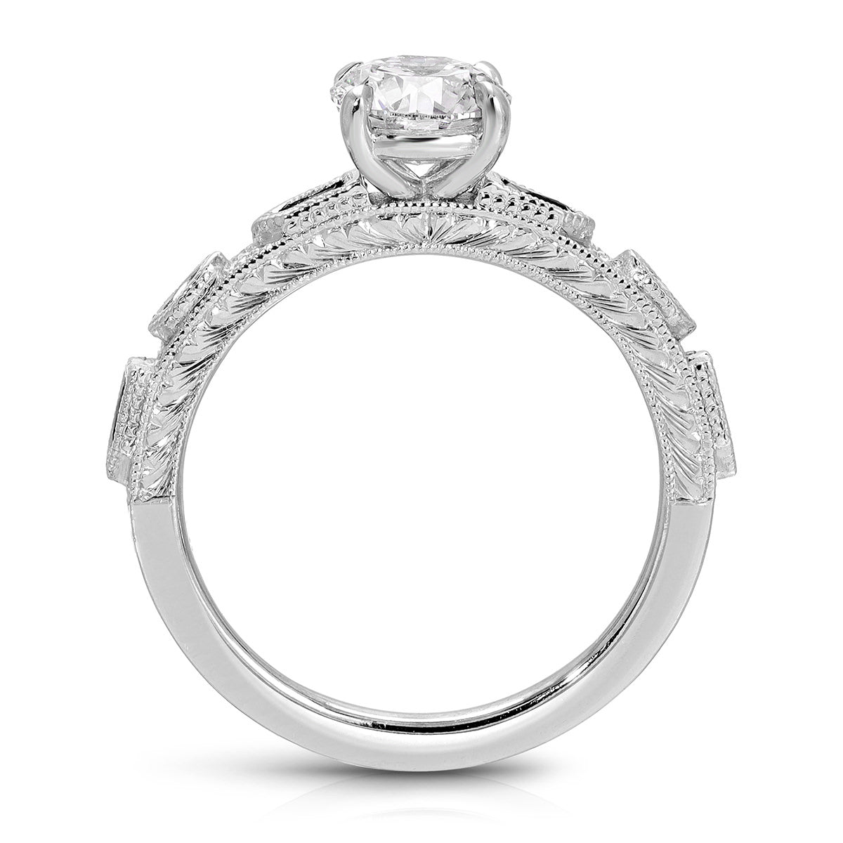 Bleu Vintage Style Round Engagement Ring in White Gold