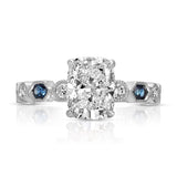 Devotion Vintage Style Long Cushion Engagement Ring in White Gold
