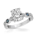 Devotion Vintage Style Long Cushion Engagement Ring in White Gold