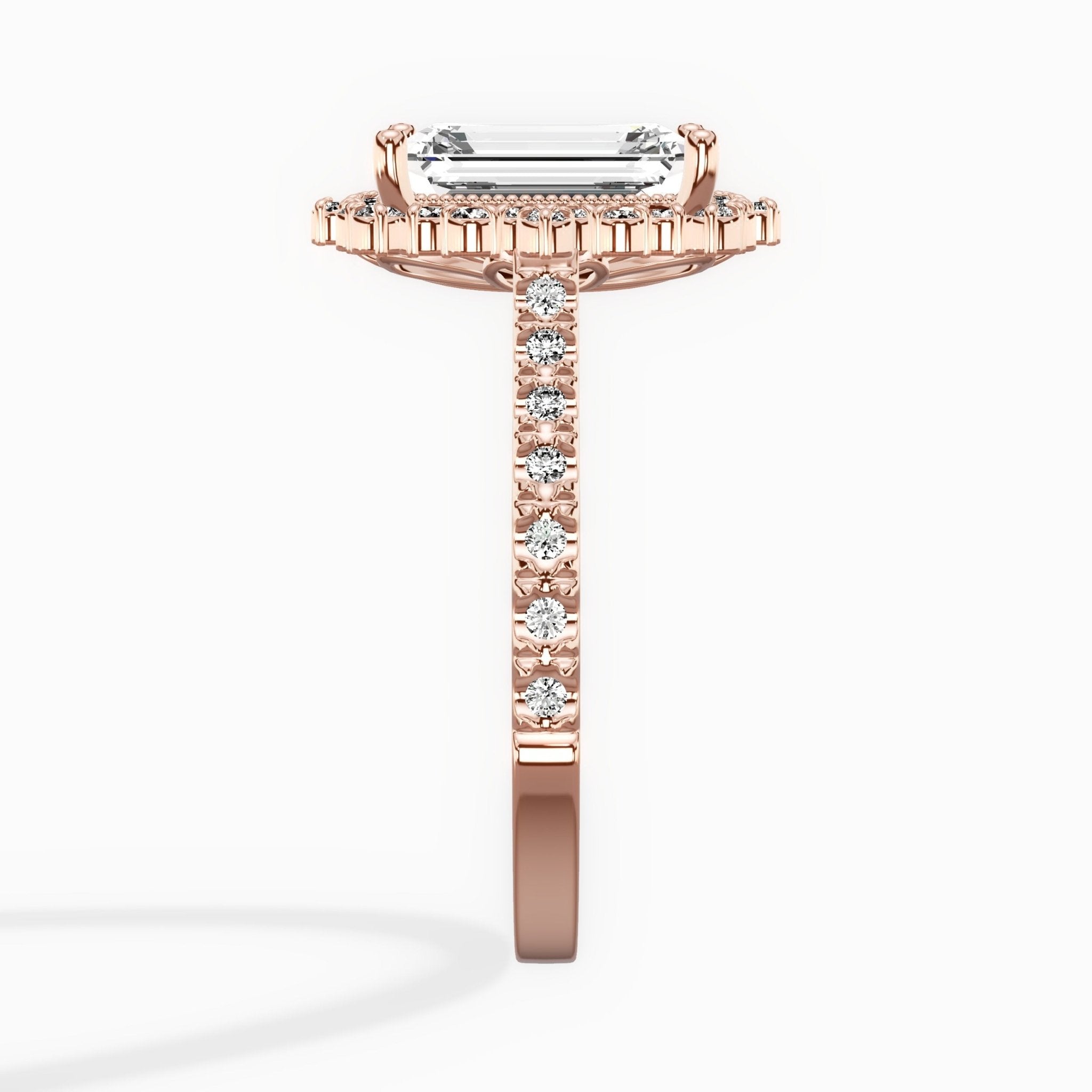 Vintage Halo 2.51 ct Emerald Lab Grown Diamond Engagement Ring in 14K Rose Gold - The Better Diamonds