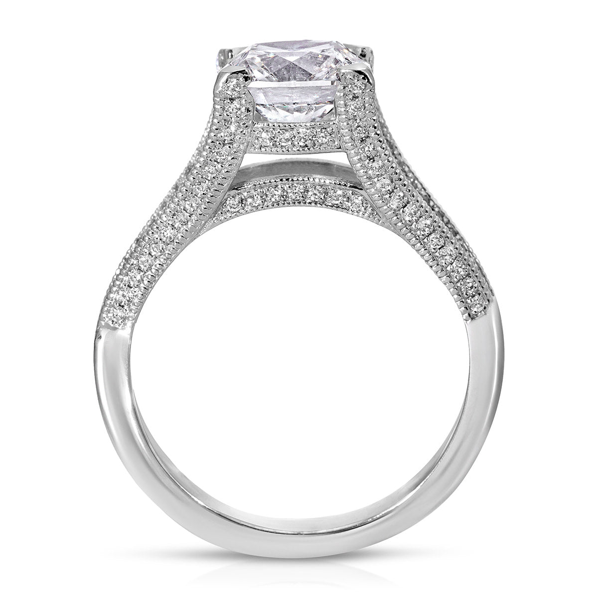 Split Shank Vintage Style Cushion Engagement Ring in White Gold